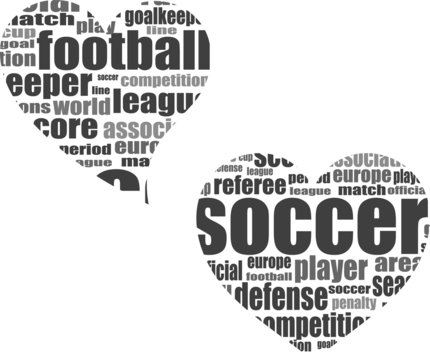 Football word cloud concept in heart shape
