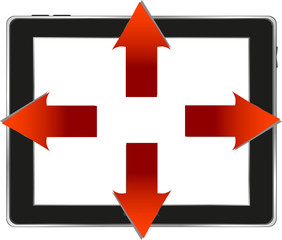 tablet pc and business red arrows