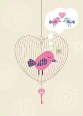 Photo sur Aluminium Oiseaux en cages Cage d& 39 amour avec oiseau solitaire. Illustration vectorielle.