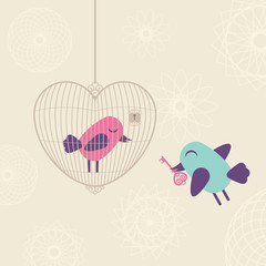 Cage d& 39 amour avec des oiseaux. Illustration vectorielle.