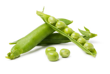 pod of peas on white background