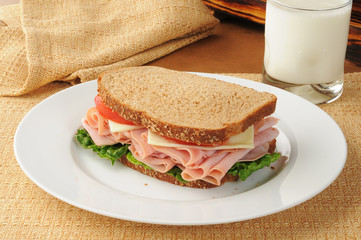 Ham and cheese on wheat