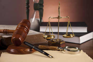 Justice concept with gavel on dark background