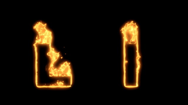 Upper and lower case L bursting into flames.