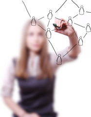 Woman drawing Social Network Concept (selective focus)