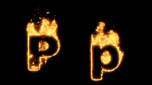 Upper and lower case P bursting into flames.