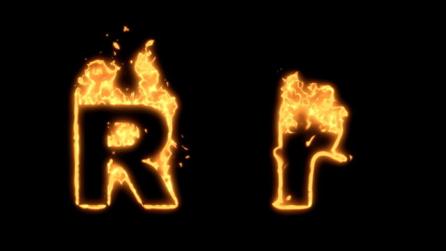 Upper and lower case R bursting into flames.