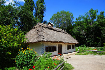 Fototapeta na wymiar rural house with straw roof