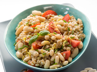 spelt risotto with beans and tomatoes