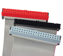 IDE connectors and ribbon cables for hard drive on PC computer