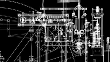 Animation of steam engine parts layered. Loops.