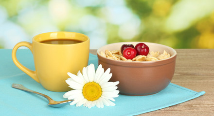 Tasty cereal with cherries for breakfast