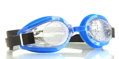 blue swim goggles with drops isolated on white.