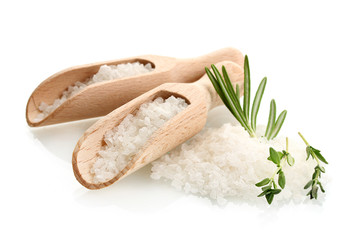 salt with fresh rosemary and thyme isolated on white © Africa Studio