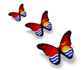 Three Kiribati flag butterflies, isolated on white
