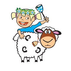 little girl with sheep
