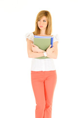 Young student white shirt with books and various expressions