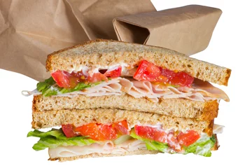 Zelfklevend Fotobehang Brown Bag Turkey Sandwich Lunch © littleny