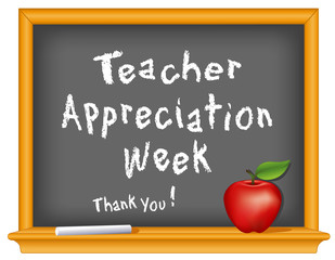 Teacher Appreciation Week, chalk, blackboard, apple, Thank you!
