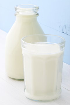 Milk Bottle and glass of milk.