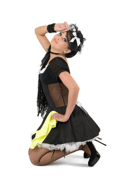 Glamorous sexy french maid with duster, concept cleaning