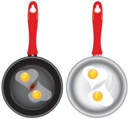 Set of saucepans with Scrambled eggs