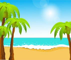 Fototapeta na wymiar Idealne tropikalnych piaszczystej plaży z palmami, wektor