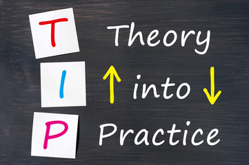 TIP acronym for theory into practice written on a blackboard - obrazy, fototapety, plakaty