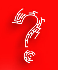 white partial puzzle question mark on red background(front view)