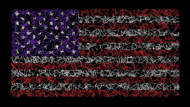 American flag created by animated scribble lines.