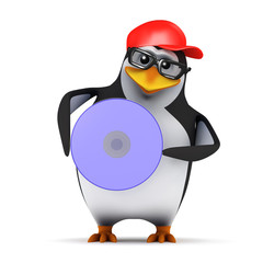 3d Penguin in baseball cap with HD DVD