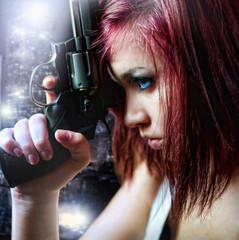 beautiful sexy girl holding gun