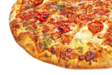 Close-up of stonebacked pizza margarita