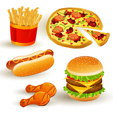 Set with Colorful Vector Fast Food Icons