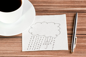 Rain of the numbers 1 and 0 on a napkin