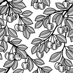Naklejka premium Seamless cherry background black and white
