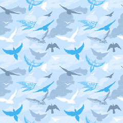 Birds flying in the sky seamless pattern