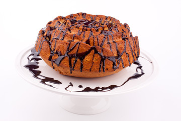 vanilla cake with chocolate sauce