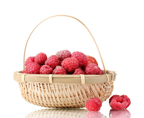raspberry in a basket isolated on white
