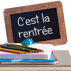 Fournitures scolaires, tableau c'est la rentrée