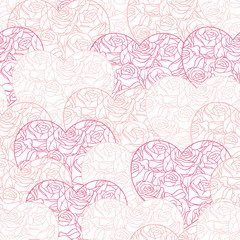 Pink hearts background on white. Seamless pattern.