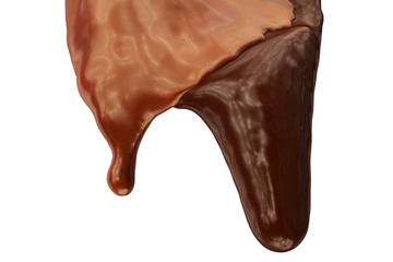 close-up view of flowing dark chocolate drops