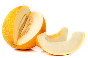 sliced ripe aromatic melon on a white