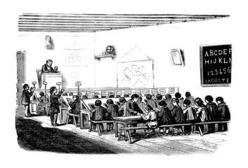 School : classroom - 19th century - obrazy, fototapety, plakaty