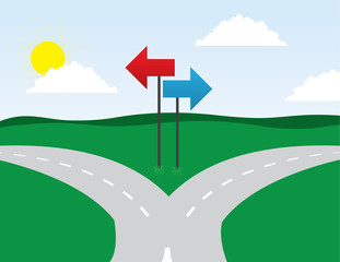 Road split left and right directions