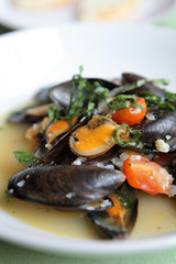 Fototapeta na wymiar sea mussel with white wine