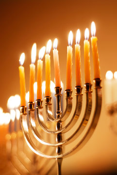 Brightly Lit Hanukkah Candles