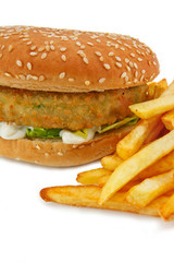 Vegetarian Burger and fries