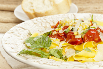 Pappardelle Pasta with corn and tomatoes