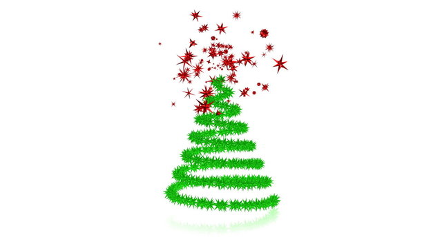 Christmas tree builds up and is topped by red crystals .